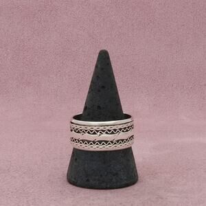 sterling silver vintage wavy stripes spinner band ring size 11.75